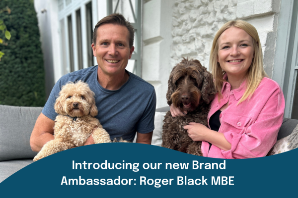 Roger Black MBE and his dogs with Buddy & Lola's Co-Founder Harriette Phillips